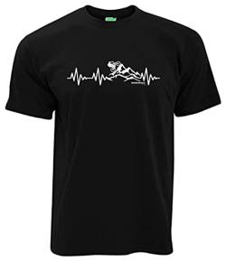 Bergwelt T-Shirt Herzschlag EKG Mountainbike Herrenshirt Kurzarm Rundkragen Brustdruck | Schwarz | Größe XL von Bergwelt