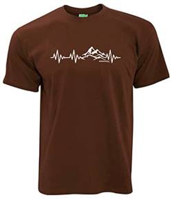 Bergwelt T-Shirt Herzschlag EKG Puls Berge Original Design Herren-Shirt Kurzarm Brustdruck | Braun | Größe M von Bergwelt