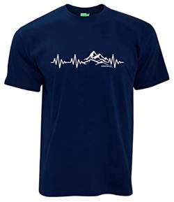 Bergwelt T-Shirt Herzschlag EKG Puls Berge Original Design Herren-Shirt Kurzarm Brustdruck | Navyblau | Größe M von Bergwelt