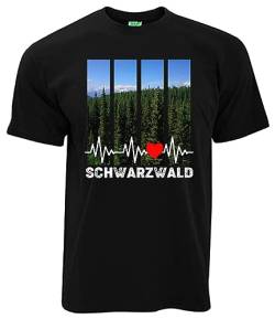 Bergwelt T-Shirt Mein Herzschlag für den Schwarzwald Herrenshirt, Kurzarm, Brustdruck | Schwarz | Größe M von Bergwelt