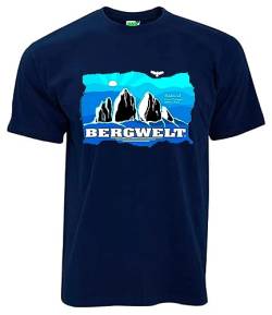 Bergwelt T-Shirt Südtirol DREI Zinnen 2999 m hoch Herren Kurzarm Rundkragen | Navyblau | Größe M von Bergwelt