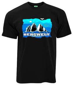 Bergwelt T-Shirt Südtirol DREI Zinnen 2999 m hoch Herren Kurzarm Rundkragen | Schwarz | Größe XL von Bergwelt