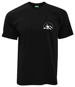 T-Shirt Kleines Brustlogo Berg-Welt Design Herren-Shirt Kurzarm Brustdruck | Schwarz | Größe XL von Bergwelt