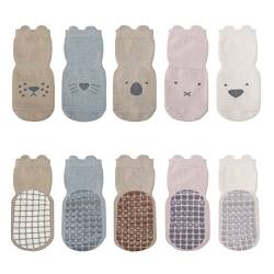 Baby Kinder Socken 5 Paar Rutschfeste Kleinkind Socken mit Griffen Baumwolle ABS Anti Rutsch Sportsocken Stoppersocken für 0-1 Jahre Jungen Mädchen von Berkelen