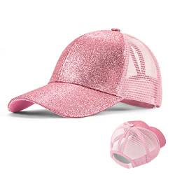 Mädchen Basecap Kinder Glitzer Baseball Cap Pferdeschwanz Hüte Glänzende Verstellbare Sonnenhut Kleine Mädchen Sommer Baseballkappe für 3-8 Jahre alt Rosa von Berkelen