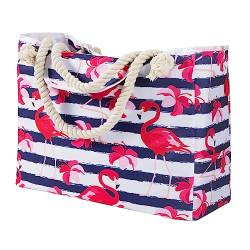 Strandtasche Groß Damen Schultertasche aus Polyester Shopper Sommer Tasche Badetasche Beach Tote Bag für Urlaub Reisen 42 x 15 x 38 cm Flamingo von Berkelen