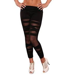 Berry Belle Glamour Stretch Leggins Risse unterlegt mit Spitze, Netz oder Leo Muster auch im Leder Look Größe (34-40) (Black/Bandage) von Berry Belle