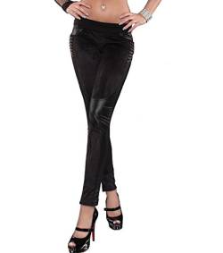 Berry Belle Tonya Leder Optik Treggings, Jeggings, Leggings mit Kunstledereinsätzen (S - 36, Schwarz Schwarz) von Berry Belle