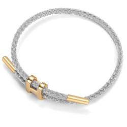 Berry Only H Armband Damen Gold, Oval Armreif Gold Damen Verstellbare Armband Stahldraht Geflochten, Partnerarmbänder Freundschaftsarmband H Schmuck Dupes Schmuck Geschenke für Frauen, Grau von Berry Only