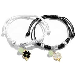 Freundschaftsarmbänder Glücksarmband Damen, Kleeblatt Armband Paar Armbänder, Leuchtende Kugel Pärchen Armband Beste Freunde Armband Mädchen Geschenke für Sie und Ihn Valentinstags Armband für Paare von Berry Only