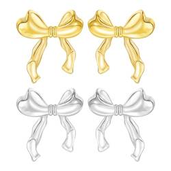 Schleifen Ohrringe Damen, Gold Silber Bow Earrings Chunky Ohrringe Gold, Hypoallergene Bow Ohrringe Ribbon Earrings Gold, Muttertag Geburtstags Schleifen Schmuck Dupes Ohrringe Geschenke für Frauen von Berry Only