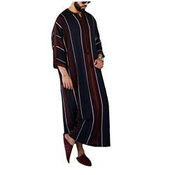 Berrywho Herren Casual Robe Gestreifte Kaftan Thobe Langarm Muslim Robe Lose Saudi Arab Jubba Robe, XL von Berrywho