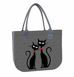 Bertoni Einkaufstasche LADY XL mit Aufdruck Black Cats - Praktische und leichte Tragetasche mit Reißverschluss - Für das Format A4 - Filztasche, Dameneinkaufstasche, Einkaufsbeutel von Bertoni