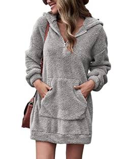 Berun Kapuzenpullover Damen Winter Teddy-Fleece Pullover Warm Hoodie Sweatshirt Kleider Plüsch Winterpullover Sweater Langarm Pulli mit Tasche von Berun