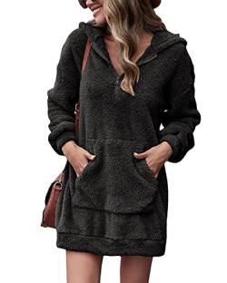 Berun Kapuzenpullover Damen Winter Teddy-Fleece Pullover Warm Hoodie Sweatshirt Kleider Plüsch Winterpullover Sweater Langarm Pulli mit Tasche von Berun