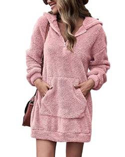 Berun Kapuzenpullover Damen Winter Teddy-Fleece Pullover Warm Hoodie Sweatshirt Kleider Plüsch Winterpullover Sweater Langarm Pulli mit Tasche von Berun