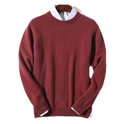 100 % Kaschmir-Pullover für Herren, alltäglich, warm, All-Match-Strickpullover, Jersey, dunkelrot, 3X-Groß von Bervoco