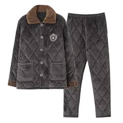 Winter-Pyjama-Set für Herren, dick, warm, mit Clip, Baumwolle, langärmelig, Umlegekragen, Strickjacke, Lwn1821, XXL von Bervoco