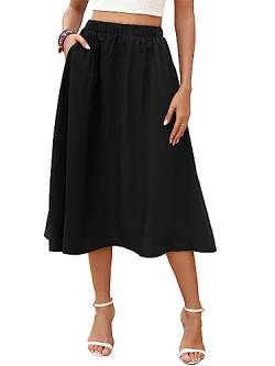 Berydress Röcke für Damen, elastische Taille, lässig, fließend, schwingend, A-Linie, Boho-Druck, floraler Midi-Röcke mit Taschen, Schwarz, X-Groß von Berydress