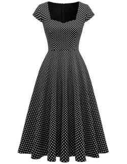 Berylove 50Er Jahre Kleider Damen Rockabilly Kleider Abendkleider Elegant Für Hochzeit Midi Kleid Festlich BLP8009 BlackSmallWhiteDot S von Berylove