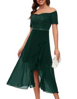 Berylove Abendkleid Damen LAN Festliche Kleider für Hochzeit Off Shoulder Kleid Elegant Kleid für Hochzeitsgäste Sommerkleider Abschlussballkleid BLP7085 DarkGreen XL von Berylove