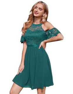 Berylove Abendkleid Grün Neckholder Kleid Jugendweihe Kleider Brautkleider Hochzeitskleider Swing Cocktailkleid A Linien Kleid Ballkleid Kurz BLP7061 PeacockGreen L von Berylove