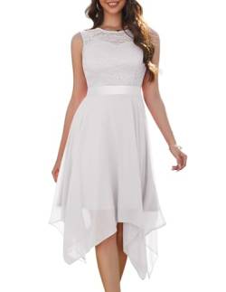 Berylove Abendkleid Kurz Damen Elegant Spitzenkleider Kleid Hochzeitsgast Damen Asymmetrisches Kleid BLP7039 White XL von Berylove