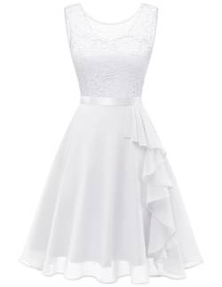 Berylove Abendkleid Kurz Kleid mit Rüschensaum Ballkleid Kurz Festliche Cocktailkleider für Hochzeit BLP7052 White S von Berylove