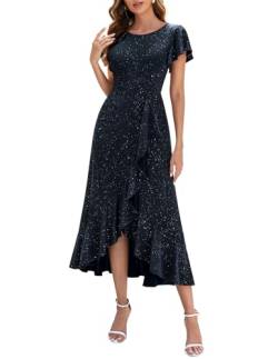 Berylove Abendkleider Elegant Kleider Damen Festlich Langes Kleid Damen Elegant für Hochzeit Rockabilly Kleid Lange Abendkleider Glitzer S007 Darkblue L von Berylove