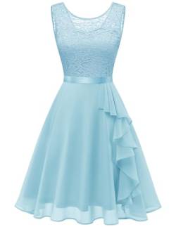 Berylove Abendkleider Elegant für Hochzeit Jugendweihe Kleider Ballkleid Kurz Cocktailkleid Damen Elegant 7052 Lightblue S von Berylove