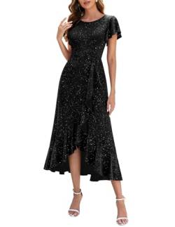 Berylove Abendkleider Elegant für Hochzeit Kleid Glitzer Damen Große Größe Hochzeitsgast Kleid Festkleid A Linie Kleid Glitzerkleid Damen S007 Black 2XL von Berylove