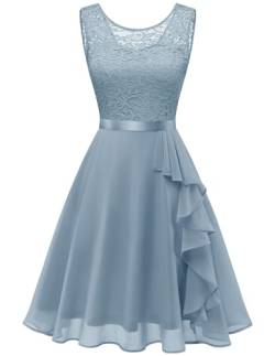 Berylove Cocktailkleid Damen Elegant Für Hochzeit Sommerkleid Festkleid A Linie Kleid Chiffonkleid Brautjungfernkleider Abendkleider Kurz BLP7052NC Grey Blue XS von Berylove