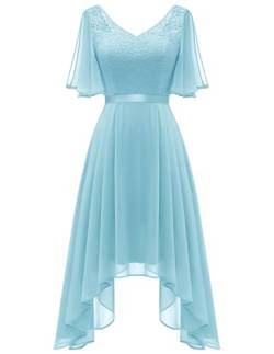 Berylove Cocktailkleid Damen Elegant Für Hochzeit Spitzenkleid Brautkleider Hochzeitskleider Ballkleid Kurz BLP7057 Light Blue XL von Berylove