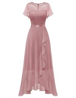 Berylove Cocktailkleid Damen Elegant Vokuhila Kleid Kleider Damen Festlich Elegant Abendkleid Lang Elegant für Hochzeit BLP7051 Blush L von Berylove