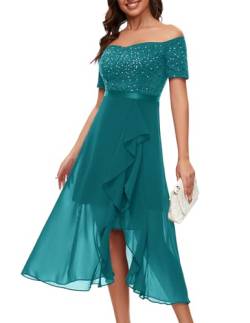 Berylove Cocktailkleid Damen Glitzer Chiffon Kleid Abendkleider Große Größen Elegante Kleider Damen Abendkleider Elegant für Hochzeit Lang BLP7085 PeacockGreen 2XL von Berylove