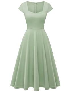 Berylove Cocktailkleid Damen Herzausschnitt Minikleid Vintage Kleid Hochzeit Rockabilly Kleider Herbst A Linie Abendkleid Partykleider BLP8009 LightGreen M von Berylove