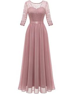 Berylove Cocktailkleid Damen Kleid Elegant Abendkleid Lang mit Ärmeln Festlich Kleid für Hochzeitsgäste BLP7049 Blush XS von Berylove