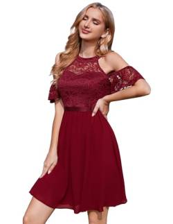 Berylove Cocktailkleid Damen Kurz Ballkleid Dunkelrot Geburtstagskleid Rotes Cocktailkleid Abendkleider Elegant Für Hochzeit BLP7061 DarkRed M von Berylove