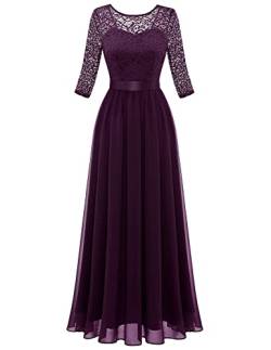 Berylove Cocktailkleid Damen Lang Festliches Kleid Damen Langarm Abendkleid Lang mit Ärmeln BLP7049 Grape XS von Berylove