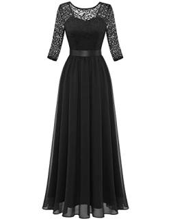 Berylove Cocktailkleid Damen Lang Kleid 3/4 Ärmel Festlich Damen Kleid Langarm Kleid Damen Abendkleid Schwarz Lang BLP7049 Black XS von Berylove