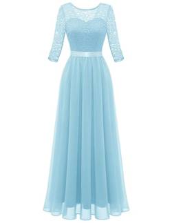 Berylove Cocktailkleid Festliches Kleid Damen Kleid Festlich Lange Kleider Damen Elegant Kleid für Hochzeit BLP7049 Lightblue M von Berylove