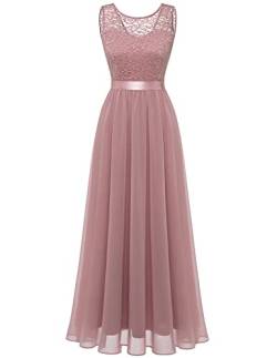 Berylove Damen Abendkleid Elegant Cocktailkleid Lang Brautjunferkleid Chiffon Spitzen Kleid Hochzeit Party BLP7025 Blush 2XL von Berylove