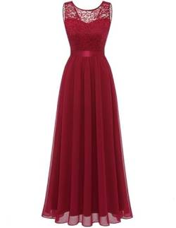 Berylove Damen Abendkleid Elegant Cocktailkleid Lang Brautjunferkleid Chiffon Spitzen Kleid Hochzeit Party Dunkelrot BLP7025 DarkRed XL von Berylove