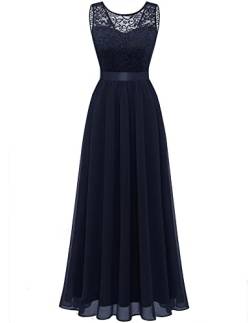 Berylove Damen Abendkleid Elegant Cocktailkleid Lang Brautjunferkleid Chiffon Spitzen Kleid Hochzeit Party Marineblau BLP7025 Navy 2XL von Berylove