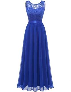 Berylove Damen Abendkleid Elegant Cocktailkleid Lang Brautjunferkleid Chiffon Spitzen Kleid Hochzeit Party Royalblau BLP7025 Royalblue M von Berylove