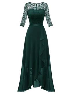 Berylove Damen Abendkleid Elegant Für Hochzeit Schlitz Brautkleid Lang Cocktailkleid Frühling Langarm Festliche Kleider BLP7069 DarkGreen XL von Berylove