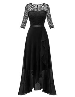 Berylove Damen Abendkleid Elegant Für Hochzeit Schlitz Brautkleid Lang Cocktailkleid Langarm Festliche Kleider BLP7069 Black S von Berylove