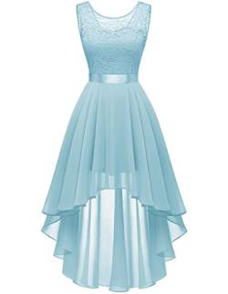 Berylove Damen Cocktailkleid Vokuhila Kleid Abendkleider Elegant für Hochzeit Brautjungfernkleider Blau 7035 Light Blue XL von Berylove