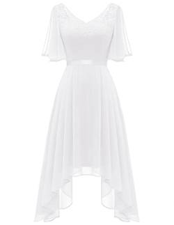 Berylove Damen Cocktailkleid Weiß Abendkleider Elegant Für Hochzeit Kurz Sommer Knielang V Ausschnitt Kleider BLP7057 White XL von Berylove