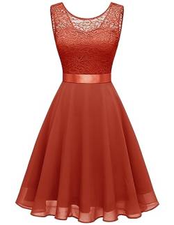 Berylove Damen Elegant Abendkleid Party Kurzes Kleid Floral Spitze Knielang Brautjungfer Kleider Swing Cocktailkleid BLP7005NC Brick Red S von Berylove